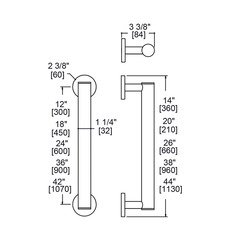 Series 1 Round Grab Bar - Wall Mount - 36" Zinc/Stainless Steel/Matt Black