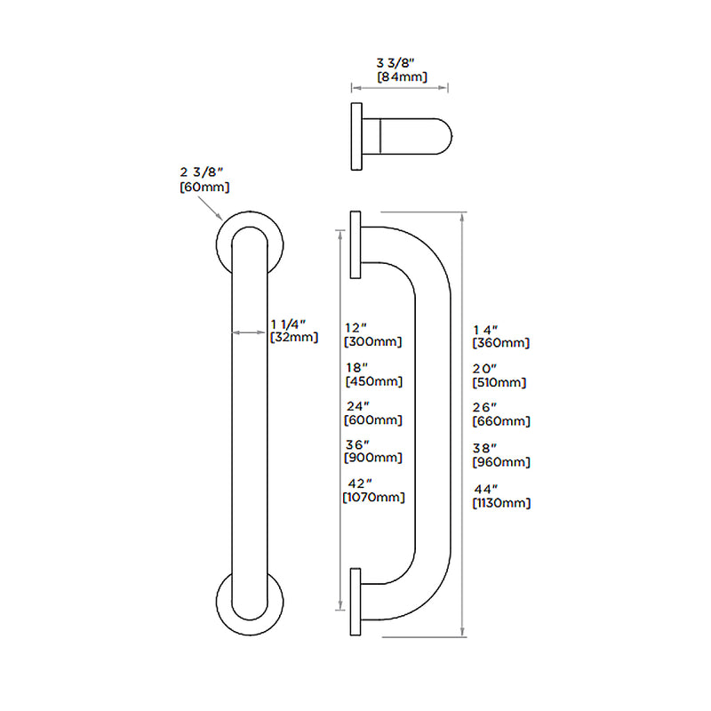 Universal Round Grab Bar - Wall Mount - 12" Zinc/Stainless Steel/Matt Black