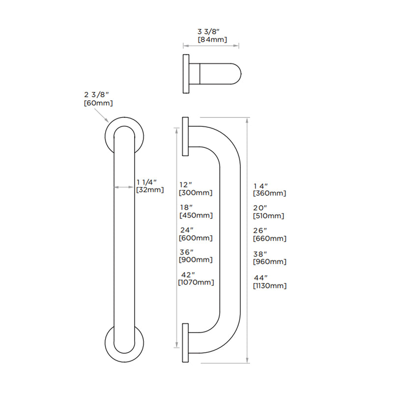 Series 4 Round Grab Bar - Wall Mount - 12" Zinc/Stainless Steel/Polished Chrome