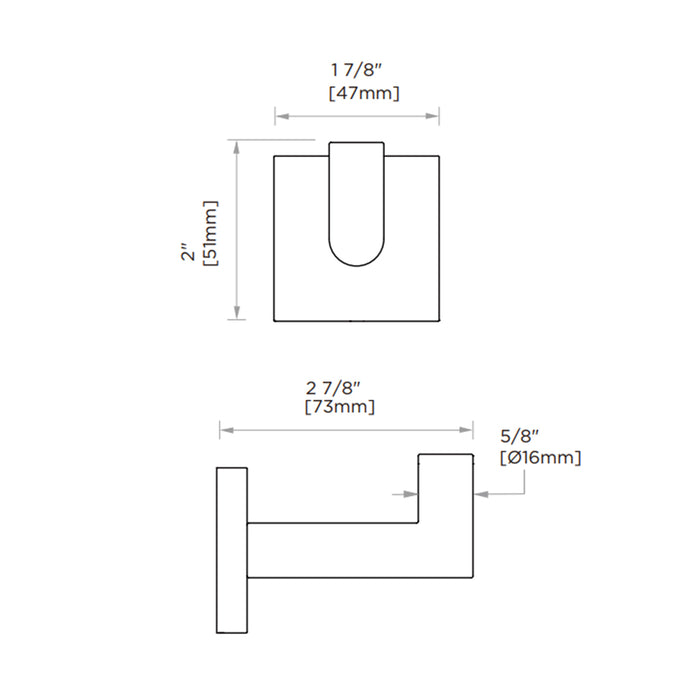 Atlanta Single Hook - Wall Mount - 2" Zinc/Polished Chrome