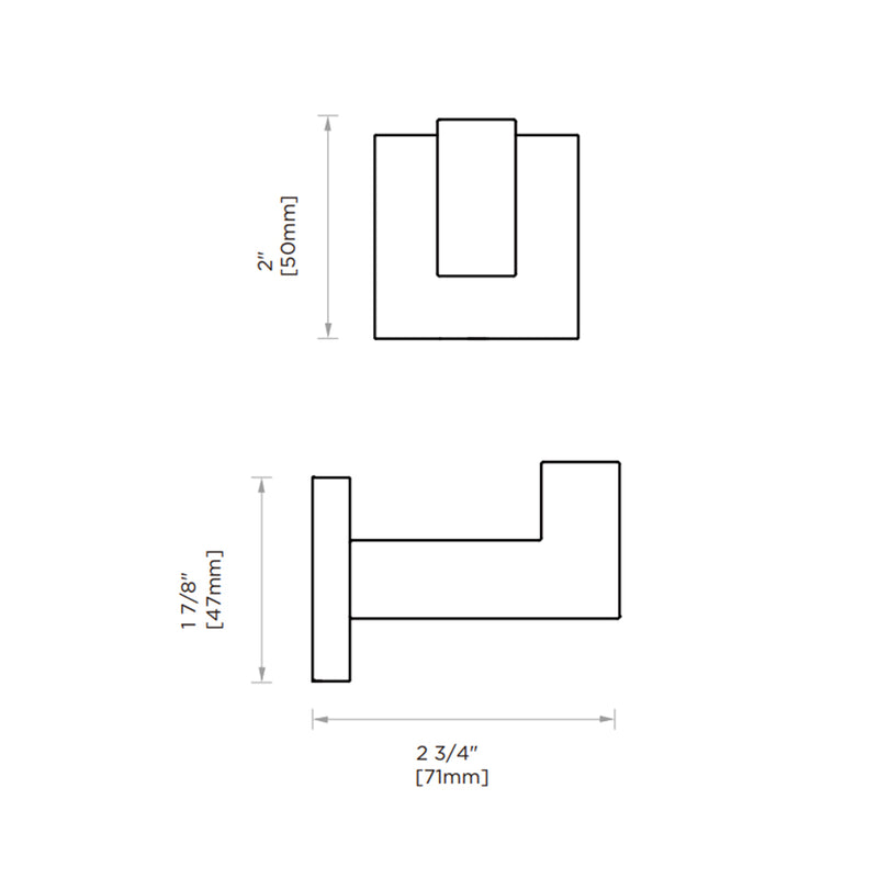 Boston Single Hook - Wall Mount - 2" Zinc/Polished Chrome