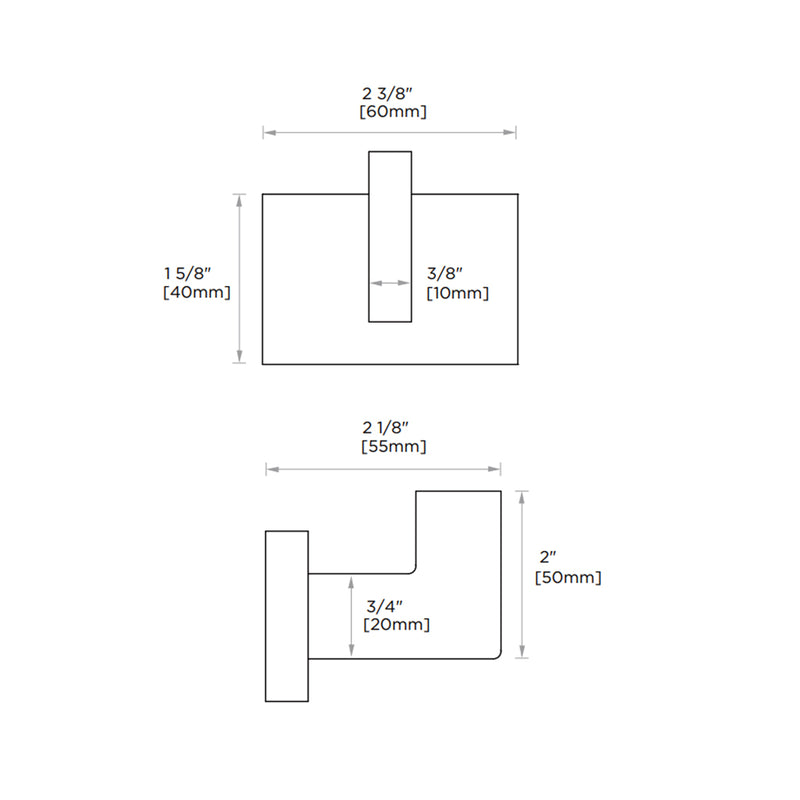 Houston Single Hook - Wall Mount - 3" Zinc/Polished Chrome