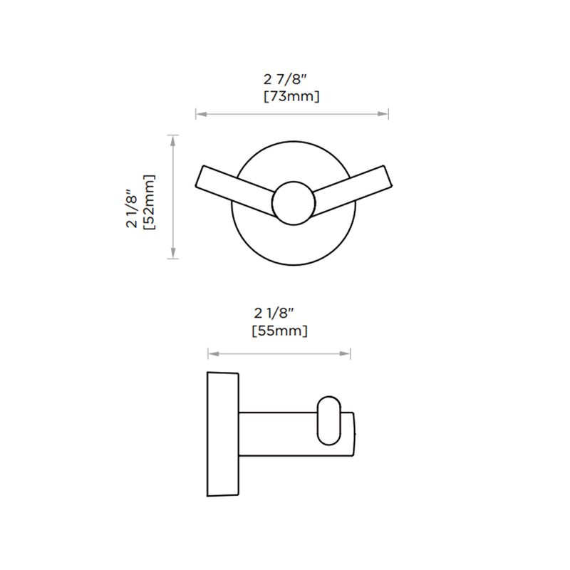 Seattle Double Hook - Wall Mount - 3" Zinc/Polished Chrome