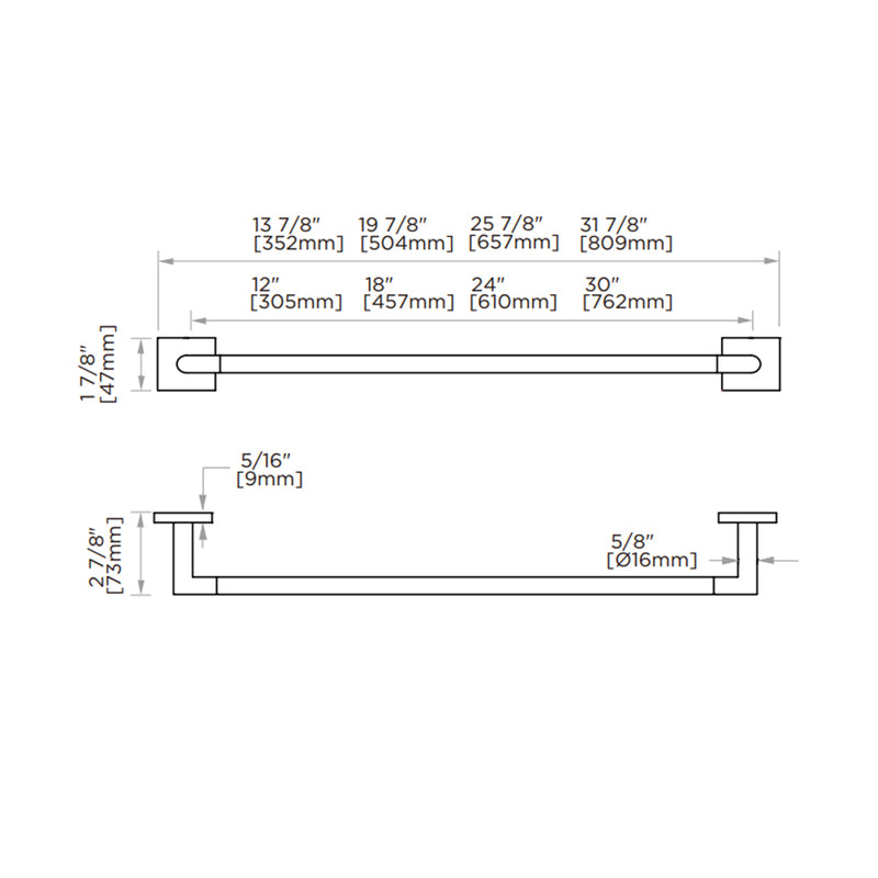 Atlanta Single Towel Bar - Wall Mount - 18" Zinc/Matt Black