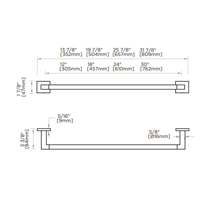 Boston Single Towel Bar - Wall Mount - 24" Zinc/Polished Chrome