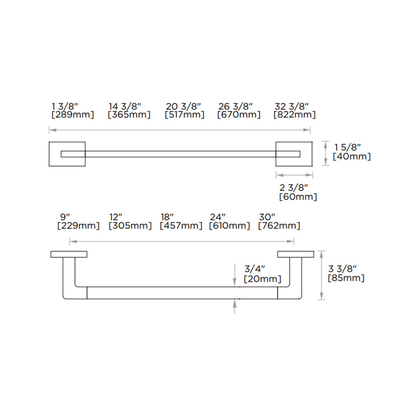 Houston Single Towel Bar - Wall Mount - 18" Zinc/Matt Black
