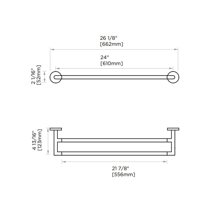 Seattle Double Towel Bar - Wall Mount - 24" Zinc/Matt Black