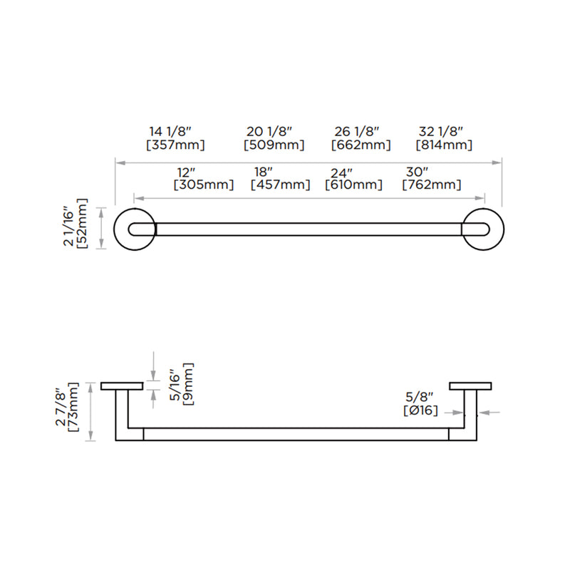 Seattle Single Towel Bar - Wall Mount - 24" Zinc/Brushed Nickel