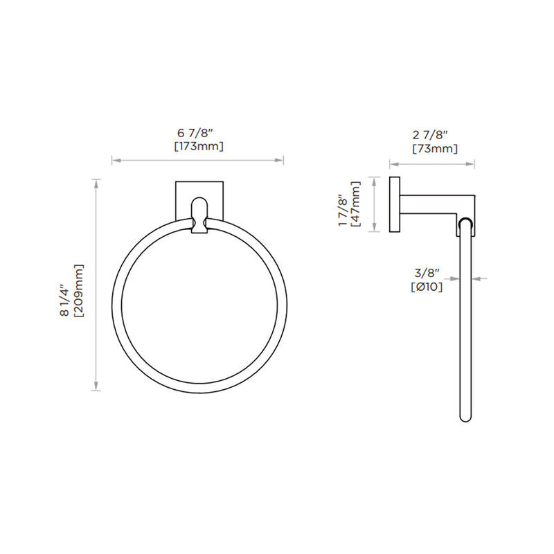 Atlanta Round Towel Ring - Wall Mount - 7" Zinc/Matt Black