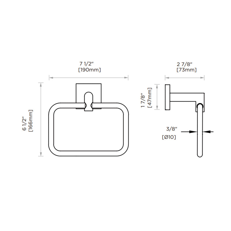 Atlanta Square Towel Ring - Wall Mount - 8" Zinc/Brushed Nickel