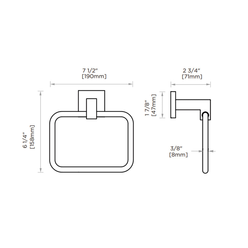 Boston Towel Ring - Wall Mount - 8" Zinc/Brushed Nickel