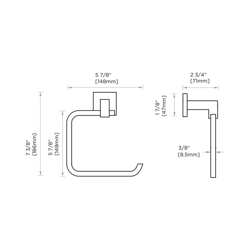 Boston Square Towel Ring - Wall Mount - 6" Zinc/Brushed Nickel