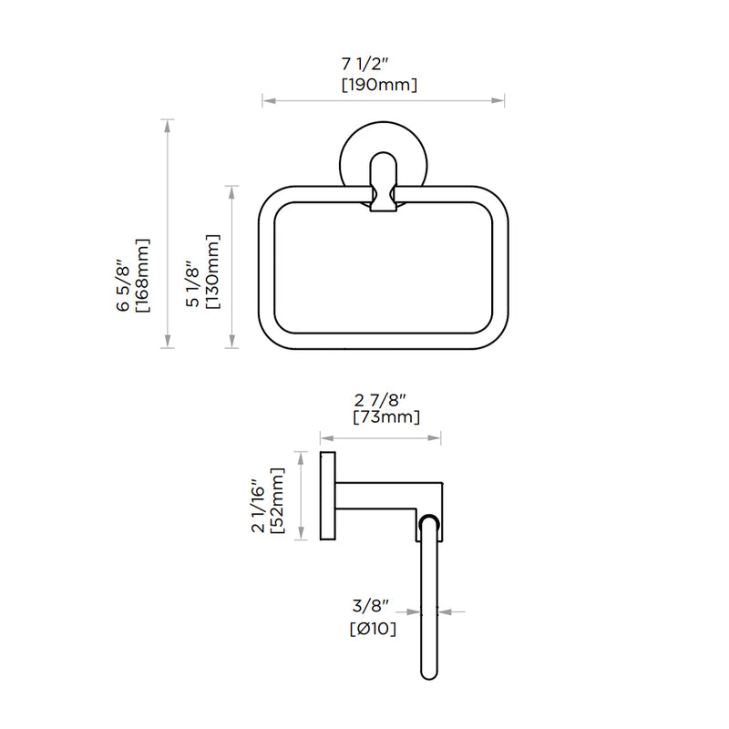Seattle Rectangular Towel Ring - Wall Mount - 8" Zinc/Brushed Nickel
