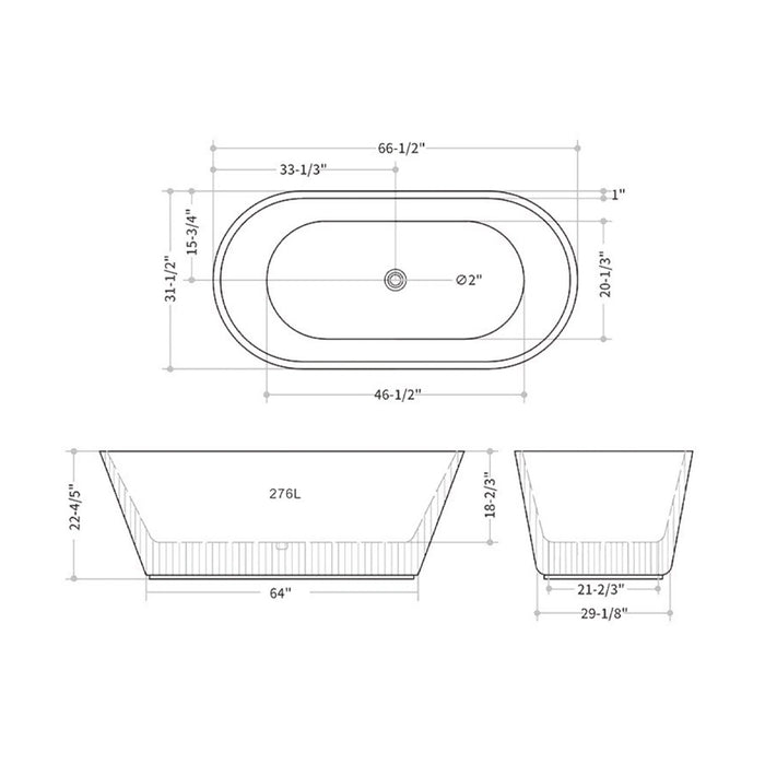 Ally Groove Round Bathtub - Free Standing - 67" Acrylic/White