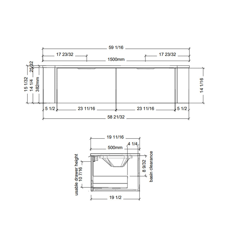 Adelaide 2 Drawers Bathroom Vanity with Silk Surface Sink - Wall Mount - 60" Wood/Satin White/Black