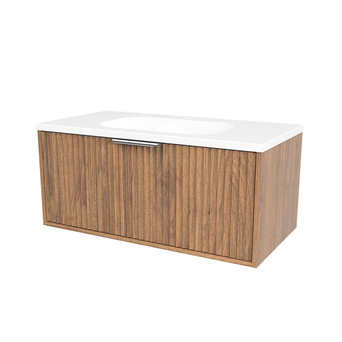 Byron 1 Drawer Bathroom Vanity with Mineral Single Sink - Wall Mount - 36" Wood/Florentine Walnut/Brushed Nickel