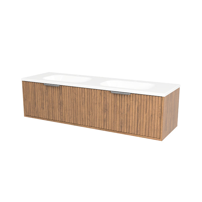 Byron 2 Drawers Bathroom Vanity with Mineral Double Sink - Wall Mount - 60" Wood/Florentine Walnut/Brushed Nickel