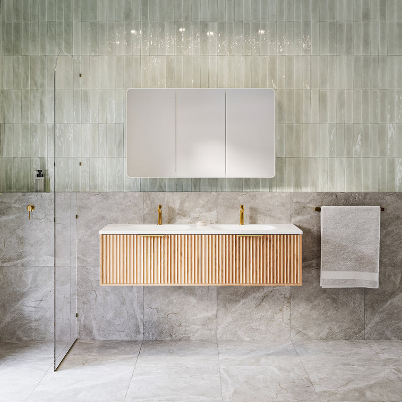 Byron 2 Drawers Bathroom Vanity with Mineral Double Sink - Wall Mount - 60" Wood/Prime Oak/Brushed Nickel