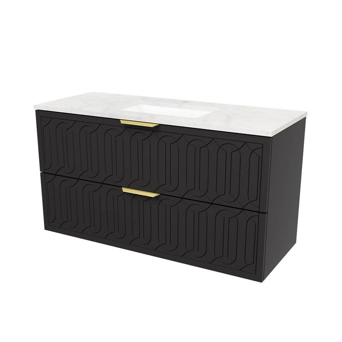 Elenora 4 Drawers Bathroom Vanity with Solid Surface Carrara Single Sink - Wall Mount - 48" Wood/Satin Black/Gold