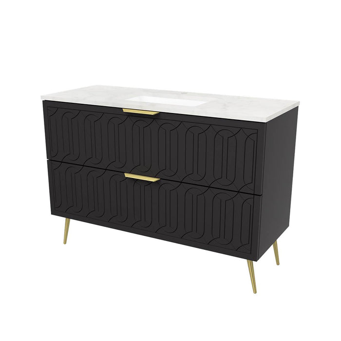 Elenora 4 Drawers Bathroom Vanity with Solid Surface Carrara Single Sink - Free Standing - 48" Wood/Satin Black/Gold