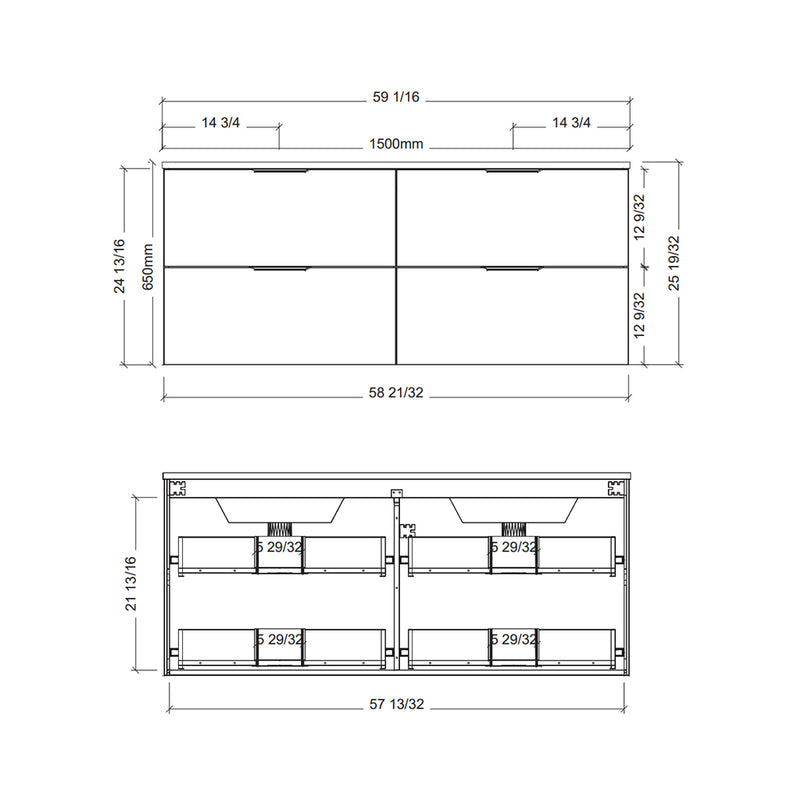 Elenora 4 Drawers Bathroom Vanity with Solid Surface Carrara Double Sink - Wall Mount - 60" Wood/Satin White/Gold