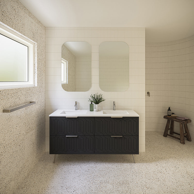 Elenora 4 Drawers Bathroom Vanity with Solid Surface Carrara Double Sink - Free Standing - 60" Wood/Satin White/Gold