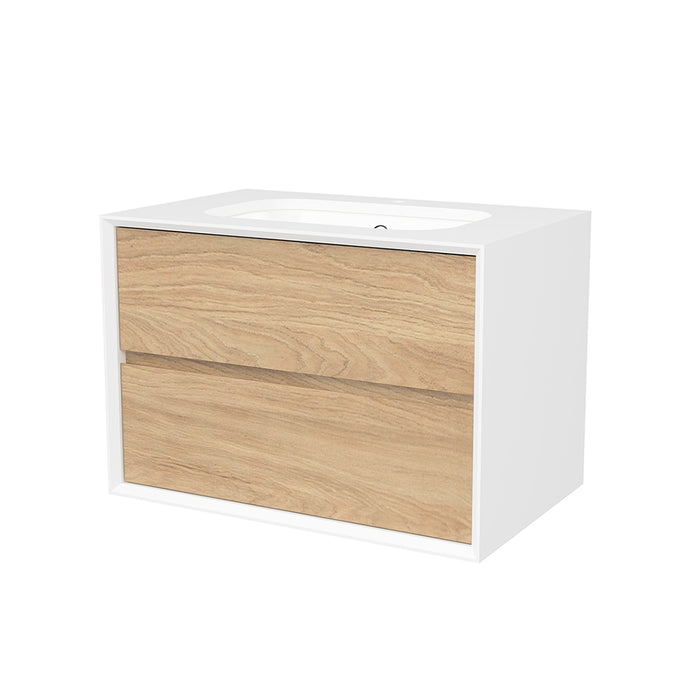 Whitehaven 2 Drawers Bathroom Vanity with Silk Surface Sink - Wall Mount - 30" Wood/Prime Oak