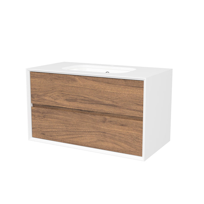 Whitehaven 2 Drawers Bathroom Vanity with Silk Surface Sink - Wall Mount - 36" Wood/Florentine Walnut