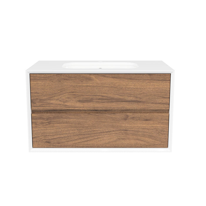 Whitehaven 2 Drawers Bathroom Vanity with Silk Surface Sink - Wall Mount - 36" Wood/Florentine Walnut