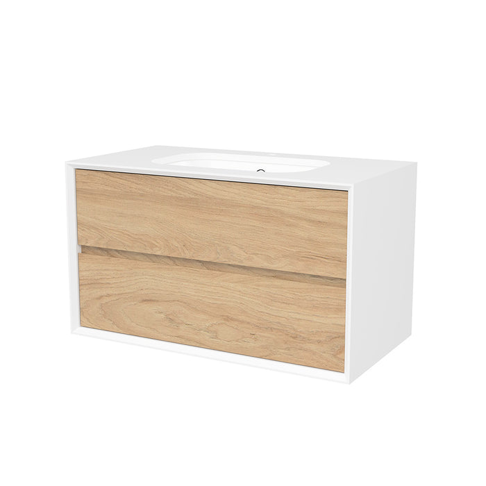 Whitehaven 2 Drawers Bathroom Vanity with Silk Surface Sink - Wall Mount - 36" Wood/Prime Oak