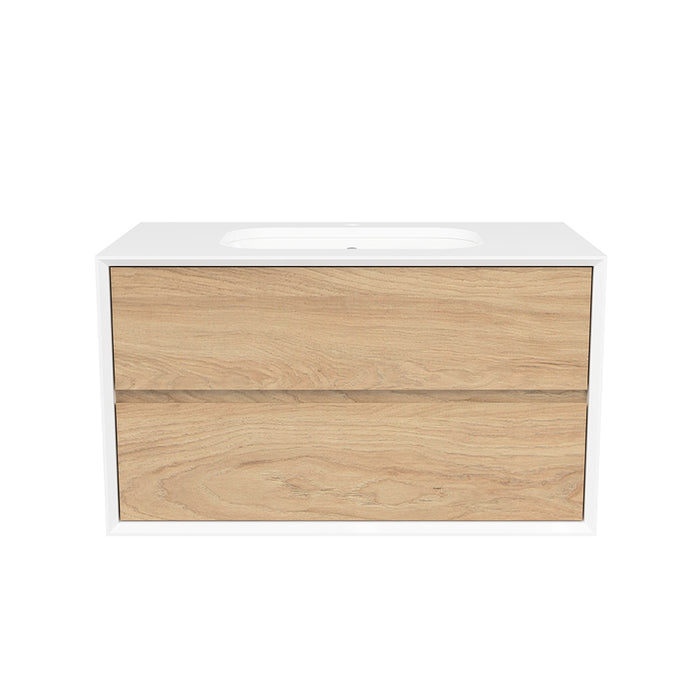 Whitehaven 2 Drawers Bathroom Vanity with Silk Surface Sink - Wall Mount - 36" Wood/Prime Oak