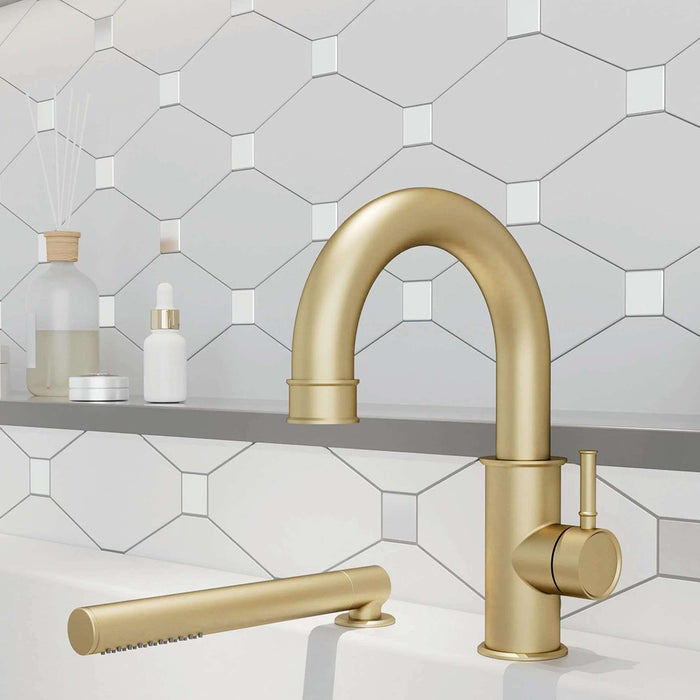 Alyss Bathroom Faucet without Drain - Single Hole - 10" Brass/Polished Chrome