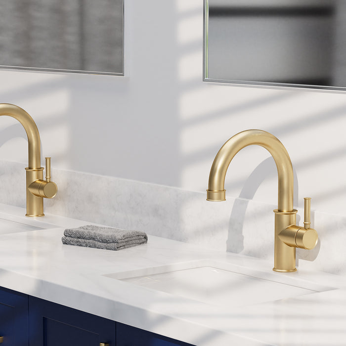 Alyss Bathroom Faucet with Drain - Single Hole - 10" Brass/Brushed Gold