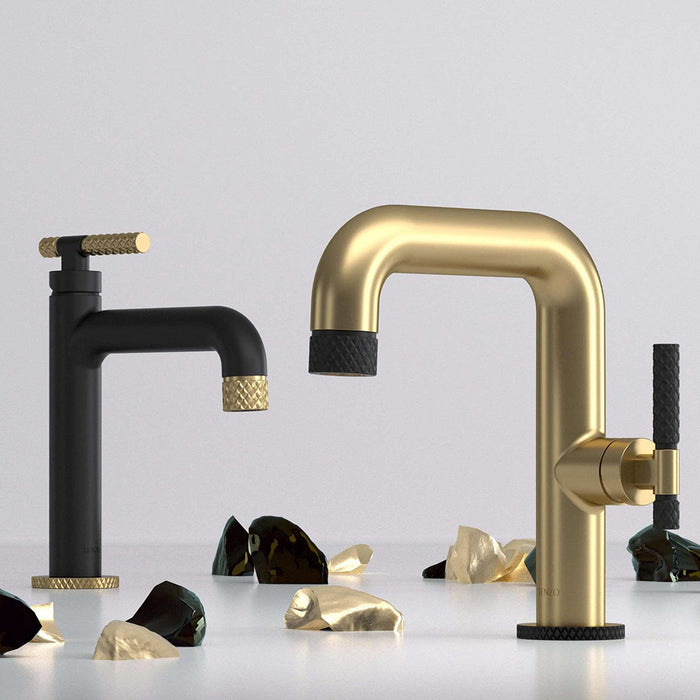 Bellacio-C Bathroom Faucet with Drain - Single Hole - 8" Brass/Matt Black