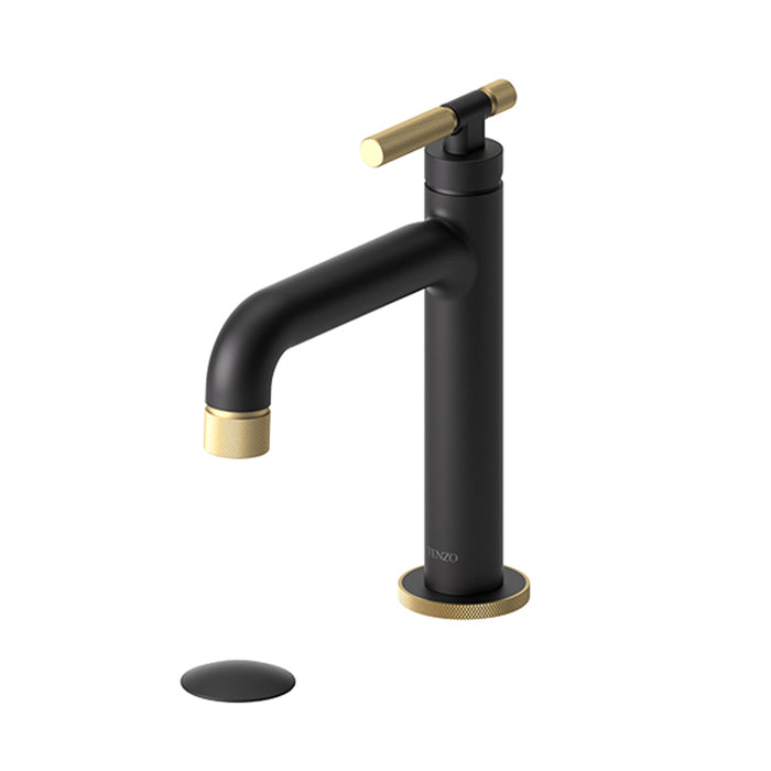 Bellacio-C Bathroom Faucet with Drain - Single Hole - 8" Brass/Matte Black/Brushed Gold