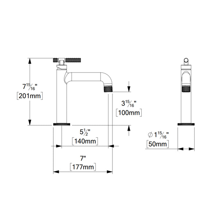 Bellacio-C Bathroom Faucet with Drain - Single Hole - 8" Brass/Brushed Nickel