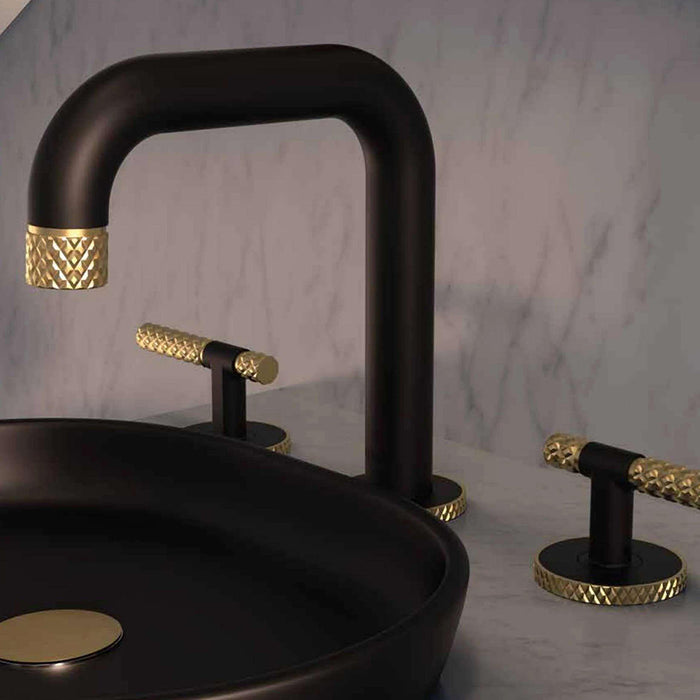 Bellacio-C Bathroom Faucet with Drain - Widespread - 8" Brass/Matt Black