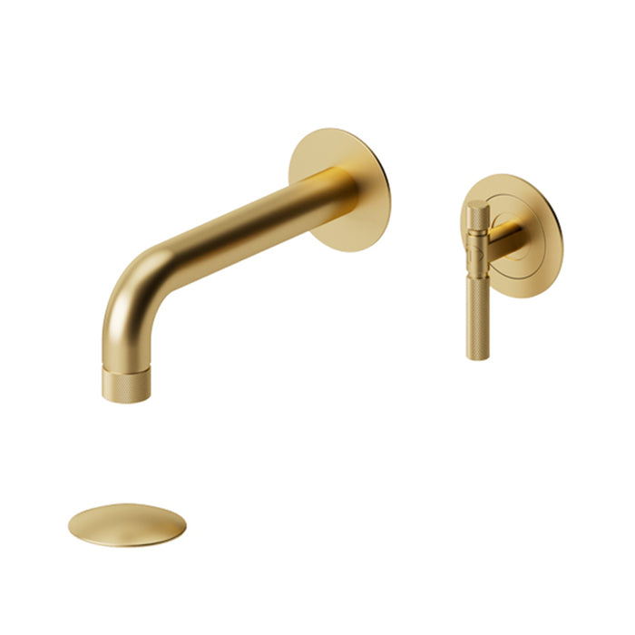 Bellacio-F Complete Bathroom Faucet with Drain - Wall Mount - 5" Brass/Brushed Gold