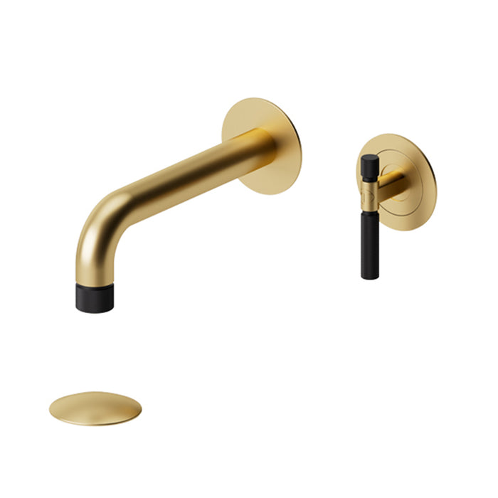 Bellacio-F Complete Bathroom Faucet with Drain - Wall Mount - 5" Brass/Brushed Gold/Matt Black