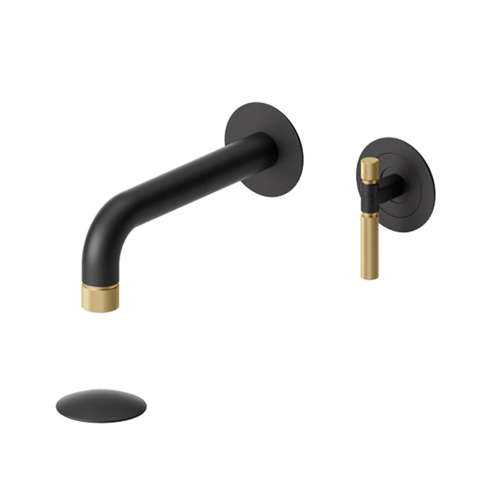 Bellacio-F Complete Bathroom Faucet with Drain - Wall Mount - 5" Brass/Matte Black/Brushed Gold