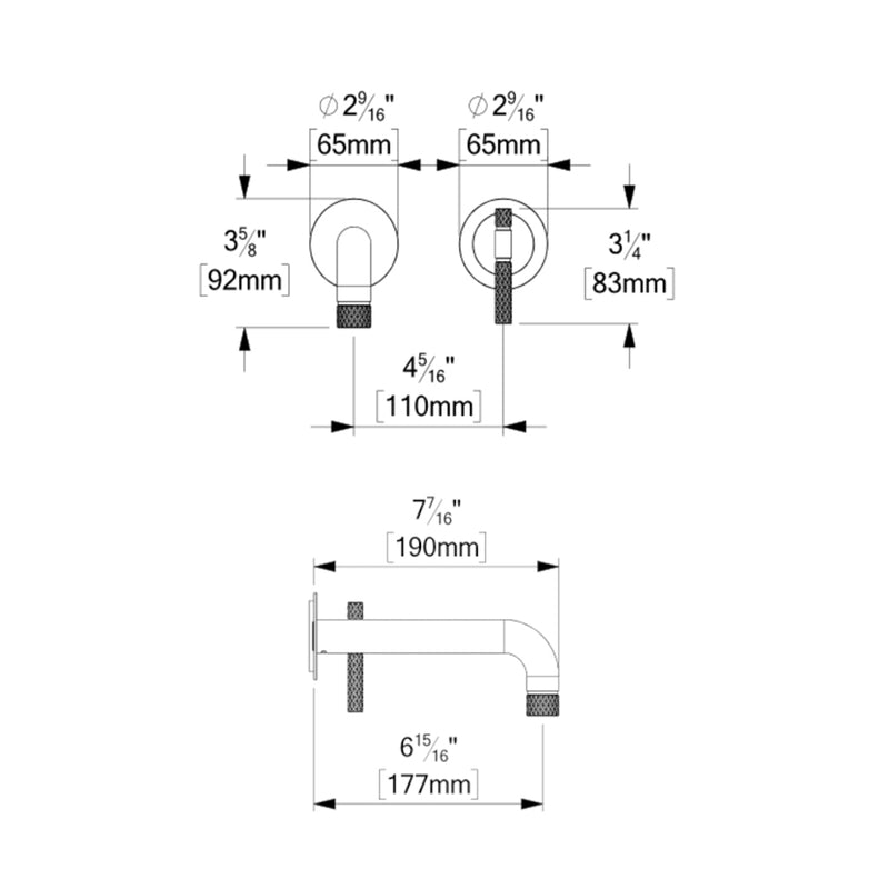 Bellacio-F Complete Bathroom Faucet with Drain - Wall Mount - 5" Brass/Brushed Nickel