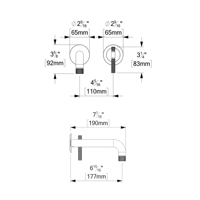 Bellacio-F Complete Bathroom Faucet with Drain - Wall Mount - 5" Brass/Brushed Nickel