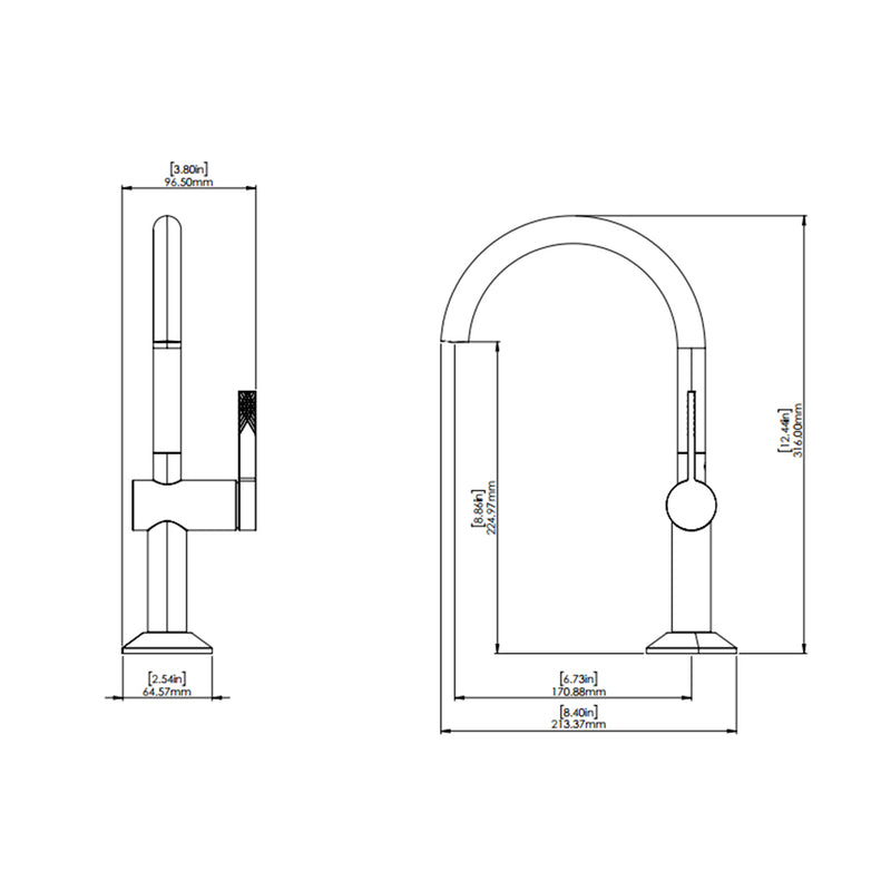 Paloma Round Bathroom Faucet - Single Hole - 12" Brass/Gun Metal