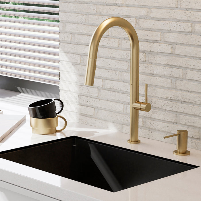 Amador Swivel Pull Down Kitchen Faucet - Single Hole - 18" Brass/Brushed Gold