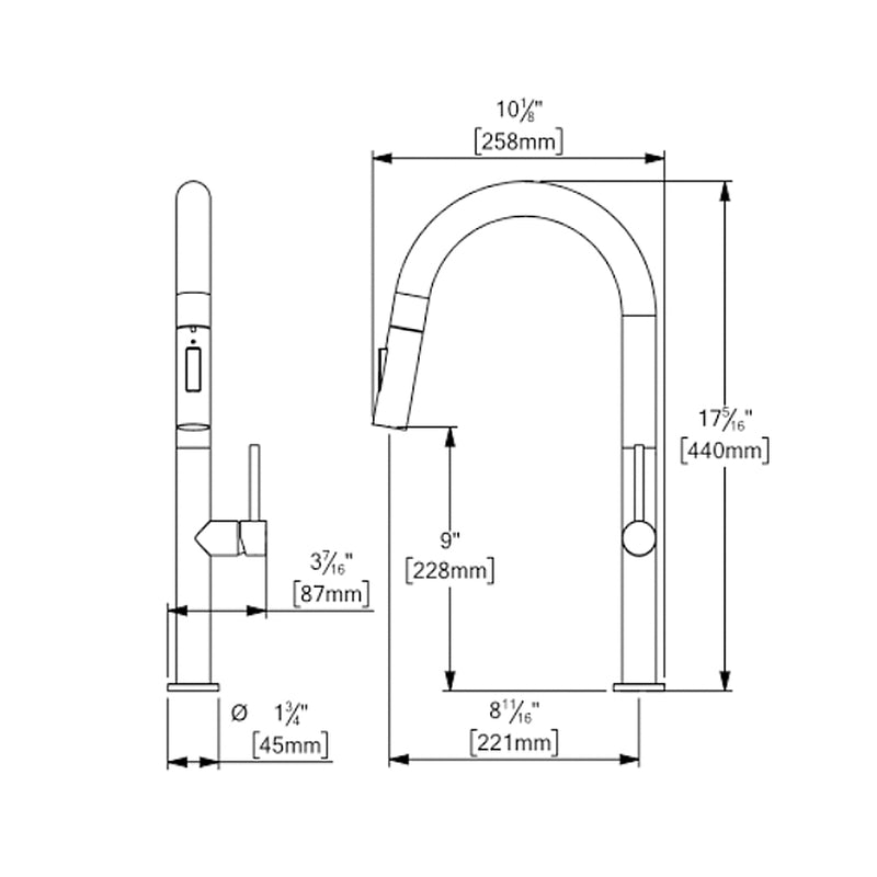 Amador Swivel Pull Down Kitchen Faucet - Single Hole - 18" Brass/Stainless Steel