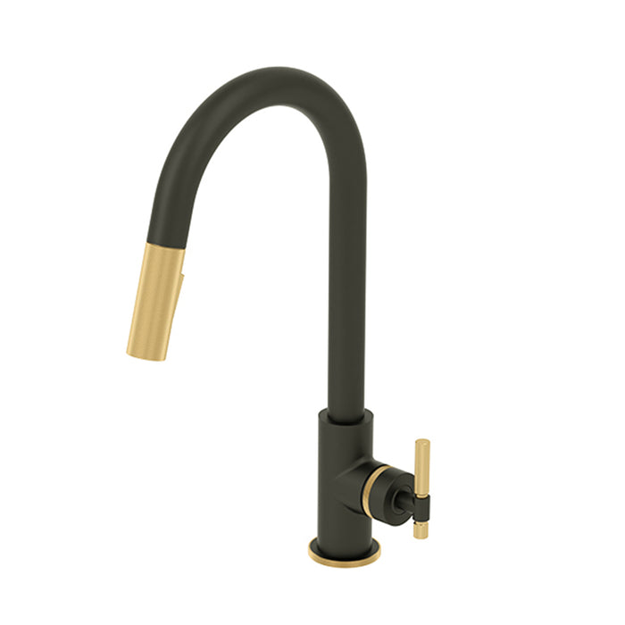 Bellacio-F Swivel Pull Down Kitchen Faucet - Single Hole - 17" Brass/Matte Black/Brushed Gold