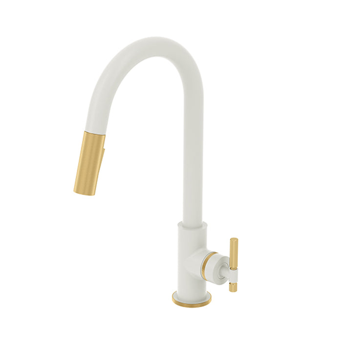 Bellacio-F Swivel Pull Down Kitchen Faucet - Single Hole - 17" Brass/Matte White/Brushed Gold