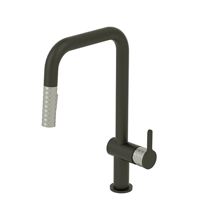 Calozy Swivel Pull Down Kitchen Faucet - Single Hole - 17" Brass/Matte Black/Stainless Steel