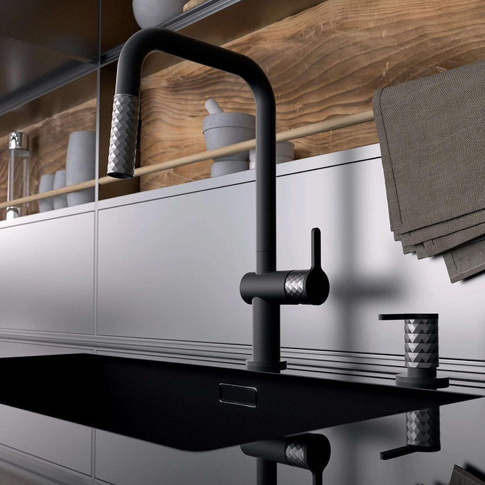 Calozy Swivel Pull Down Kitchen Faucet - Single Hole - 17" Brass/Matte Black/Stainless Steel