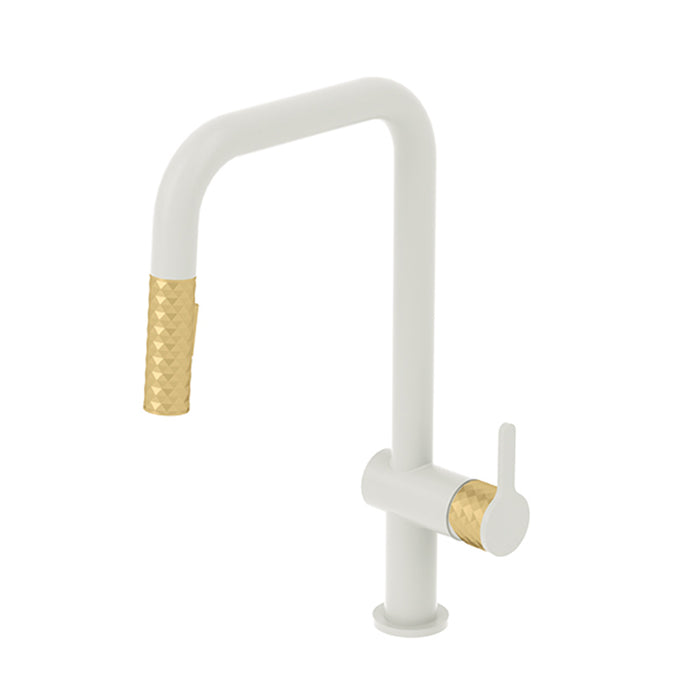 Calozy Swivel Pull Down Kitchen Faucet - Single Hole - 17" Brass/Matte White/Brushed Gold